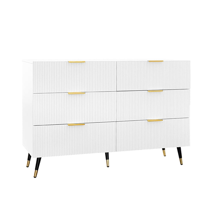 White and gold particle board storage sideboard with 6 drawers FERNGLADE UK