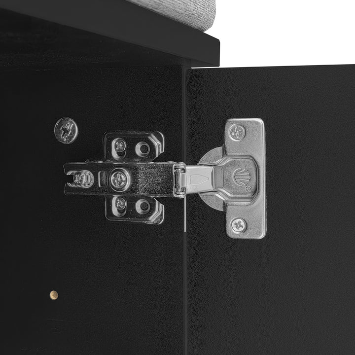 Black wooden entryway coat hanger, bench and cushion, and shoe cabinet TERMITEMOUND