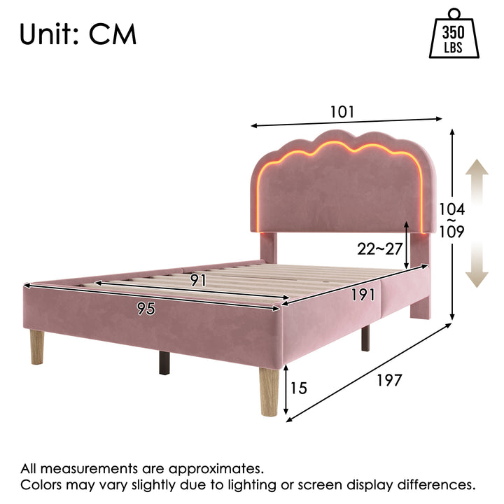 Pink velvet upholstered divan bed frame with LED, headboard height adjustable INDROX PINK UK