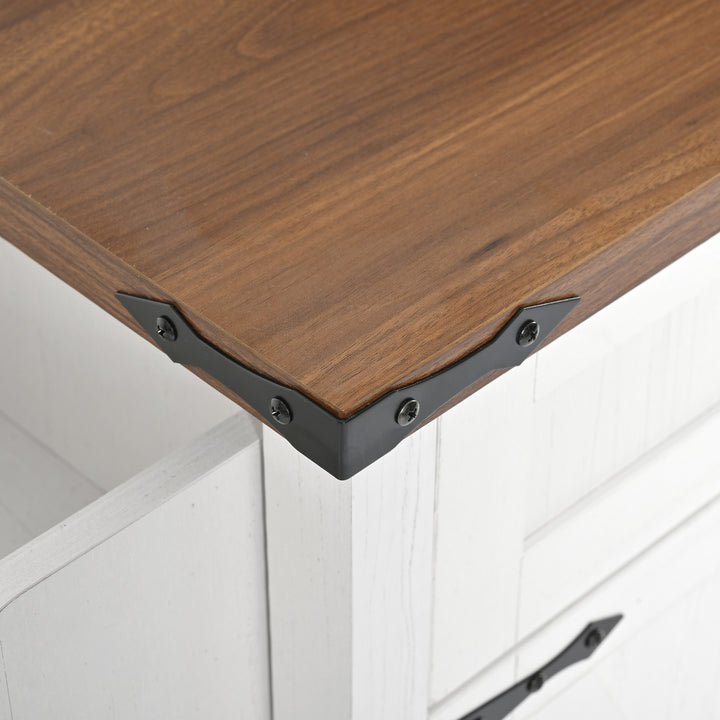 White farmhouse style rolling kitchen island with fold-out top and racks SALTMARSH