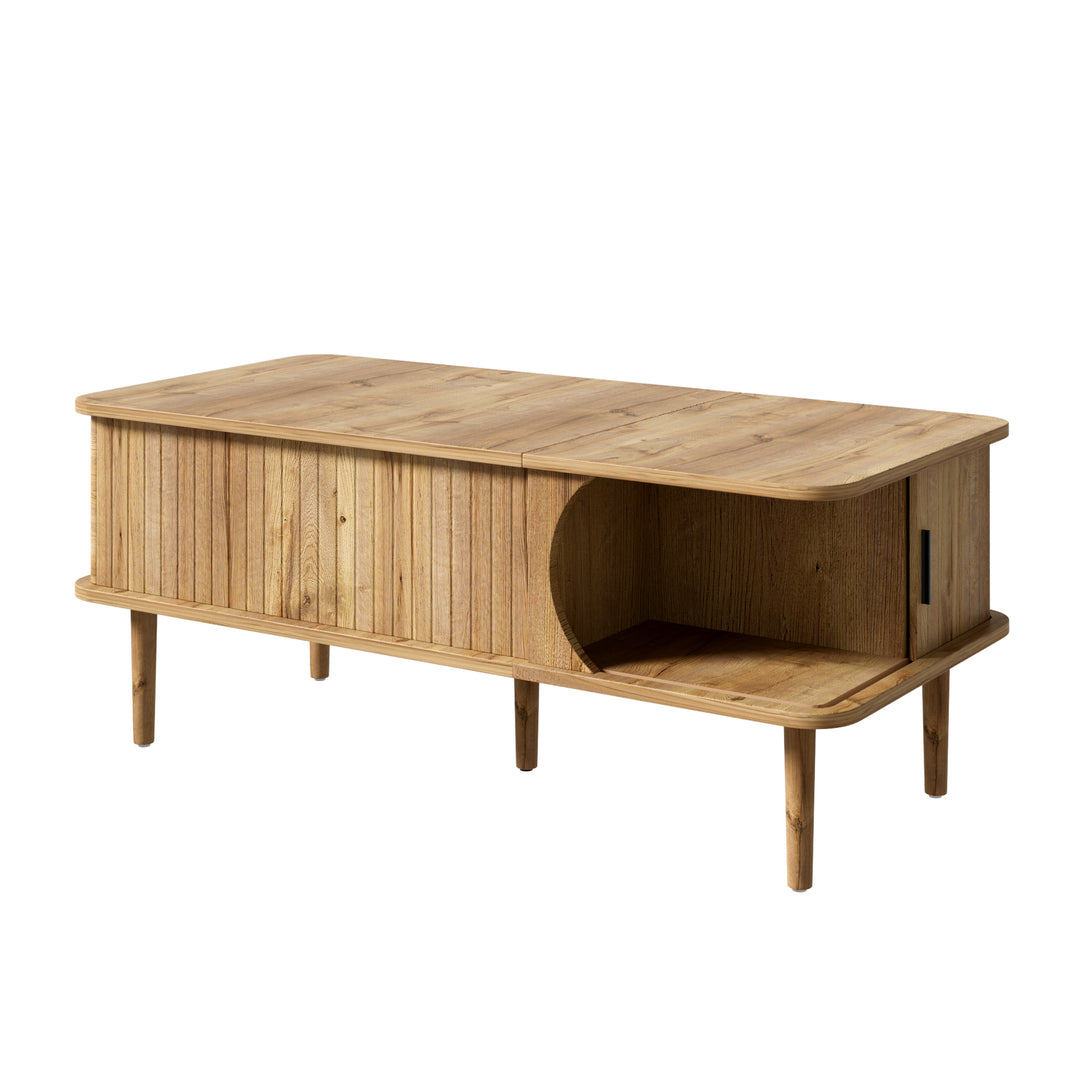 Retro Lift-Top Natural Wooden Look Coffee Table with 3D Wave 95cm ARROWLAMP