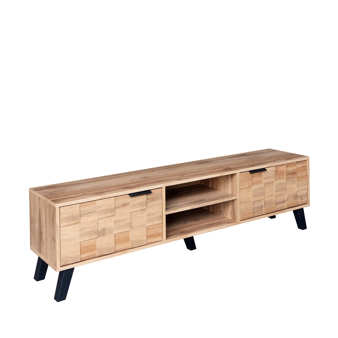 Vintage wood look TV stand with 2 doors and open shelves DECOMPOS