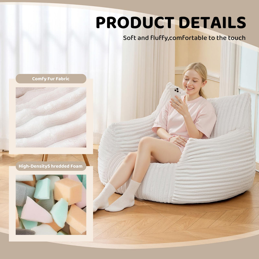 Ultra-Soft white corduroy lazy sofa bean bag chair MYSTERIA