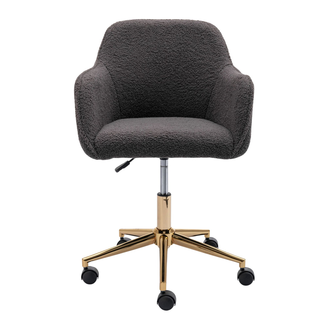 Grey teddy velvet office chair with armrests swivel wheel gold base TORQIL GREY UK