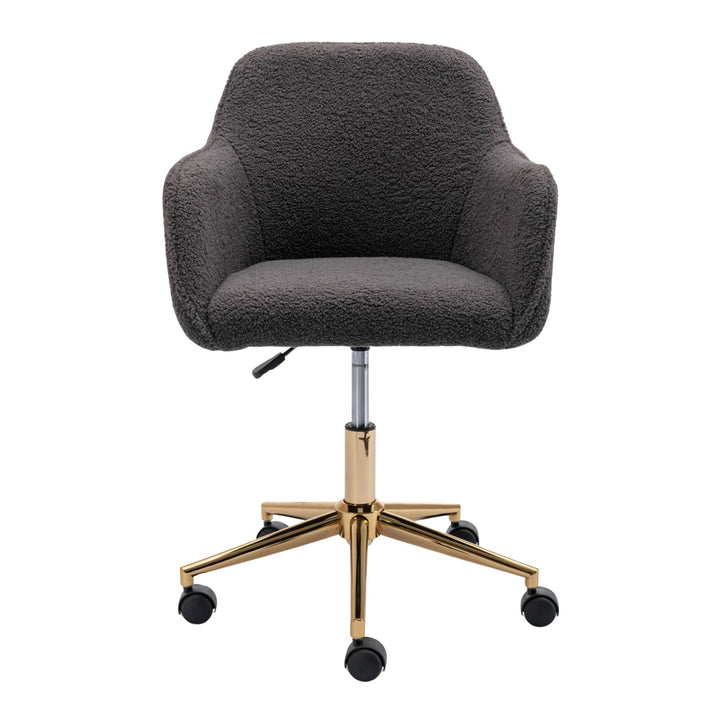 Grey teddy velvet office chair with armrests swivel wheel gold base TORQIL GREY UK