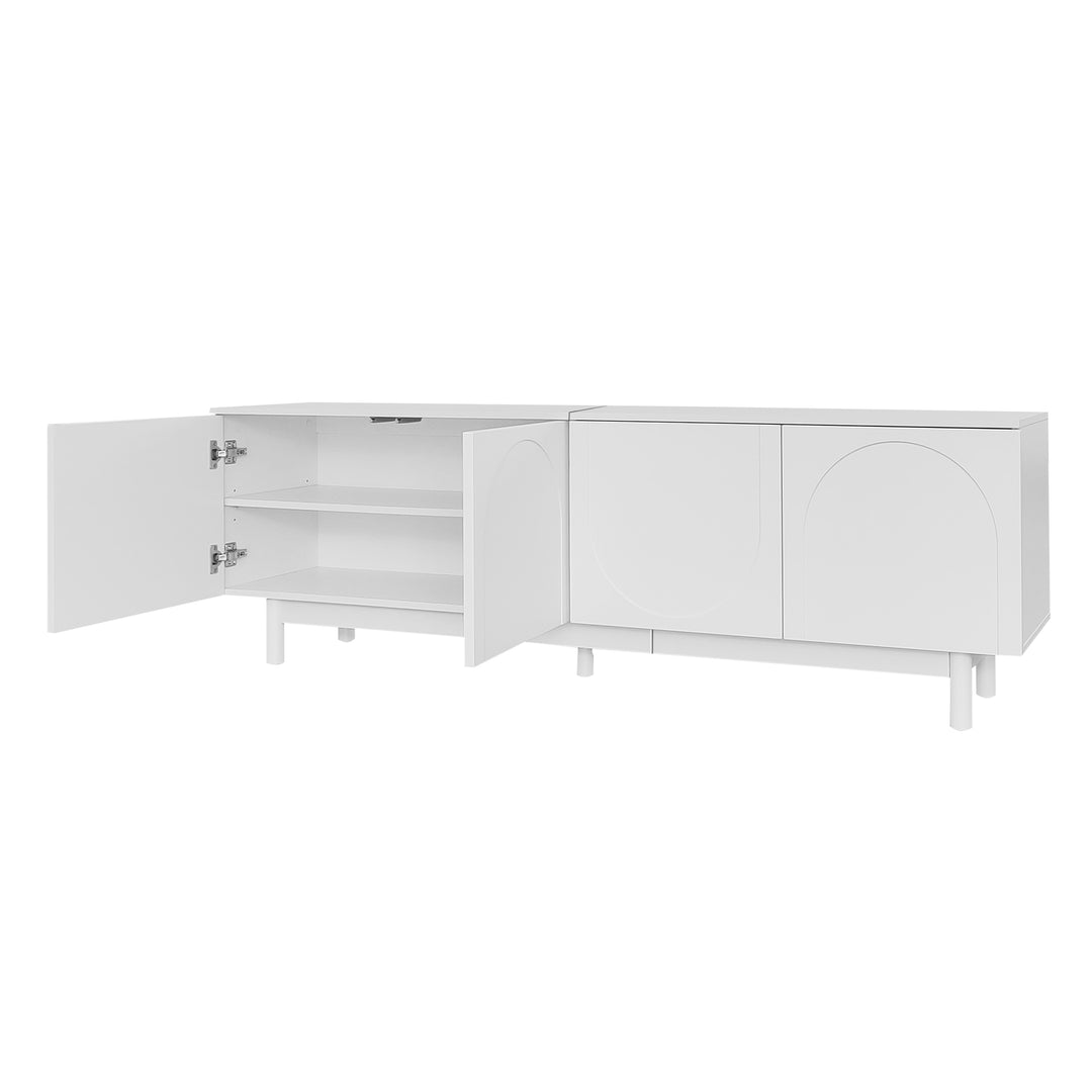 Modern white TV cabinet with 4 push-to-open storage doors RCEPTOR