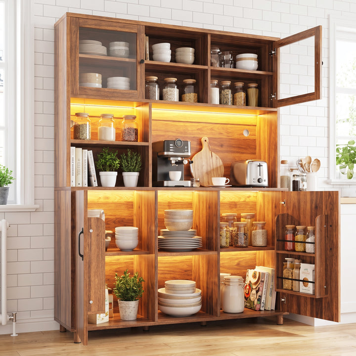 Tall wooden kitchen cabinet with LED lighting and glass doors COMPACTORGANIZER