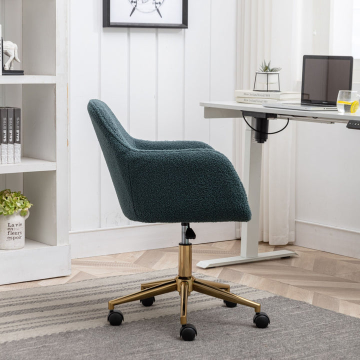 Grey teddy blue velvet office chair with armrests swivel wheel gold base TORQIL BLUE UK