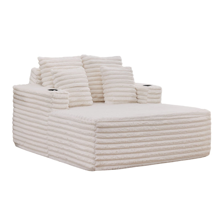 Corduroy Convertible Sleeper Sofa Bed, White Oversized Chair with Cup Holders and Pillows URBANWOODMAX