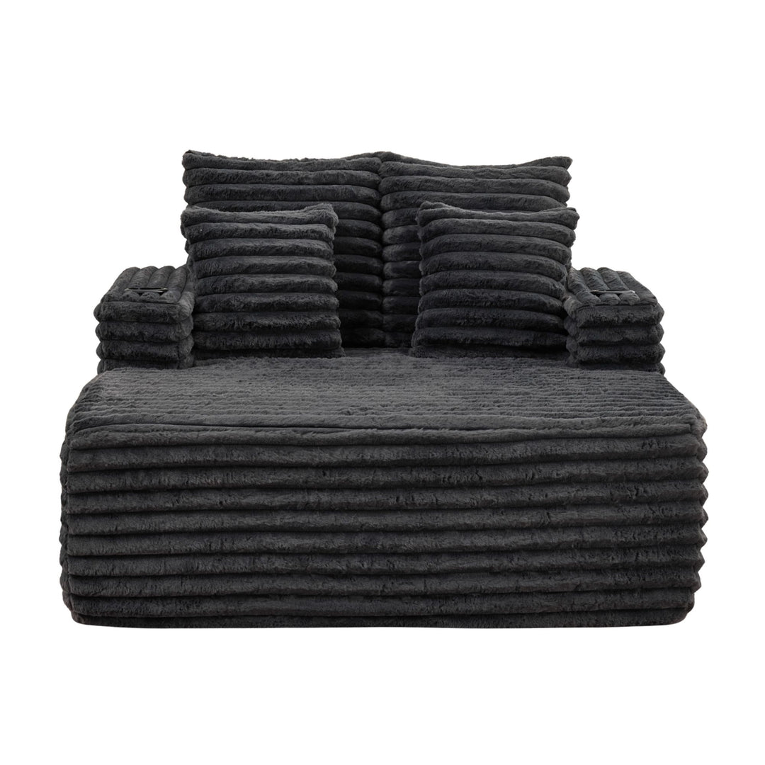 Corduroy Convertible Sleeper Sofa Bed, Dark Gray Oversized Chair with Cup Holders and Pillows TRUNKWORK
