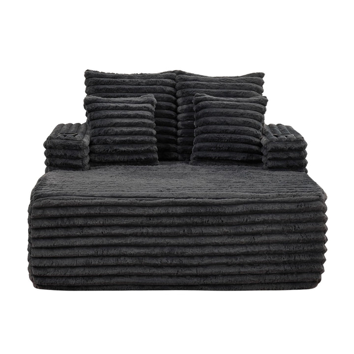 Corduroy Convertible Sleeper Sofa Bed, Dark Gray Oversized Chair with Cup Holders and Pillows TRUNKWORK