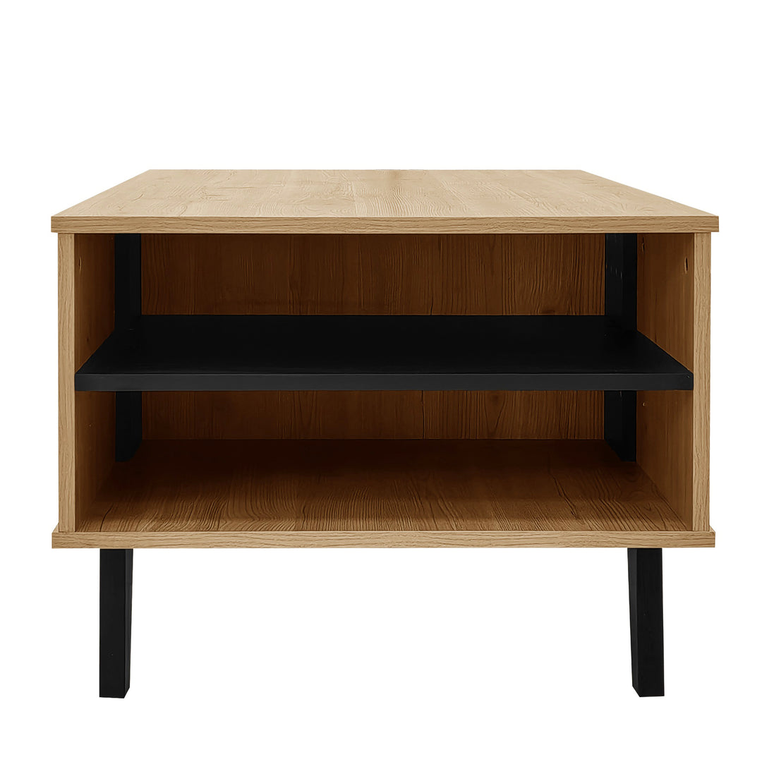 Modern wooden coffee table with black striped design, drawers & side storage WINGSEED