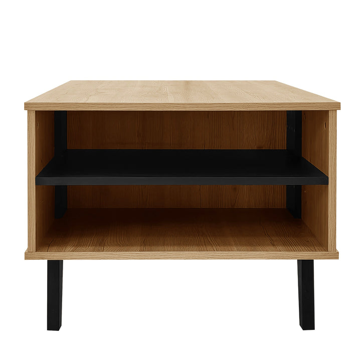 Modern wooden coffee table with black striped design, drawers & side storage WINGSEED