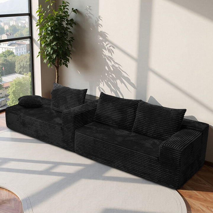Black L-Shaped Sectional Sofa Corduroy with Deep Seat 237cm ARROWDRESSER