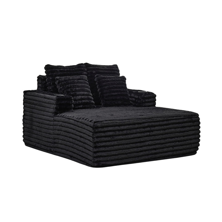 Black Ribbed Velvet Extra-Large Lounge Chair with Cupholders WICKERNIGHTSTAND