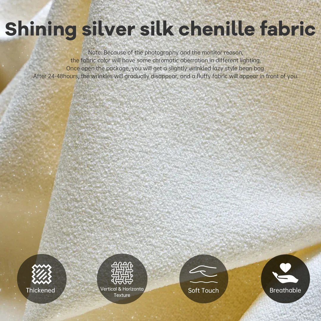 Comfy white chenille bean bag lazy sofa with full-body support & non-slip base SUNDIS