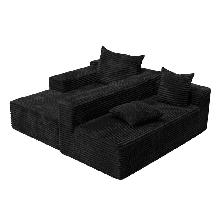 Black L-Shaped Sectional Sofa Corduroy with Deep Seat 237cm ARROWDRESSER