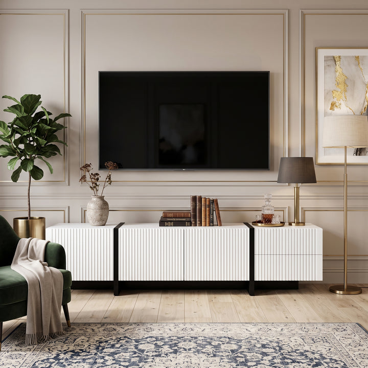 Black and white TV stand 190cm 3 doors 2 drawers CONSOLEBROWN