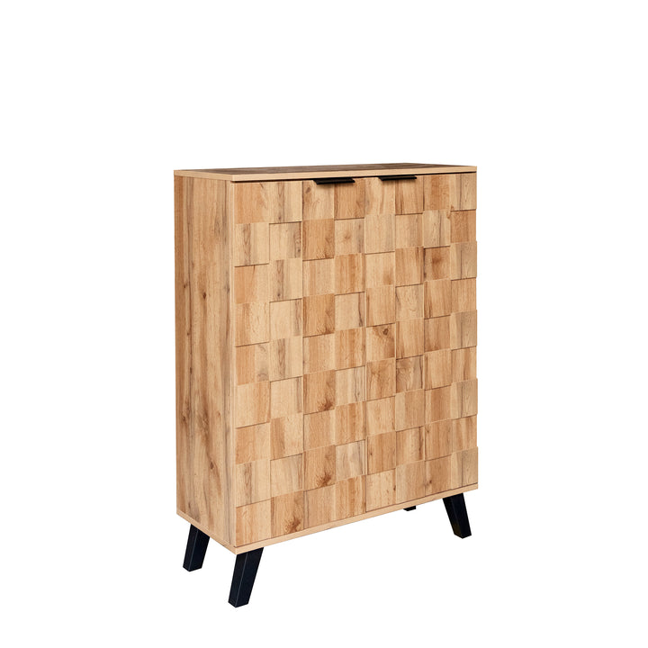 Vintage shoe cabinet textured oak look 3D with adjustable shelves 80×35×110cm FLAGELLUM