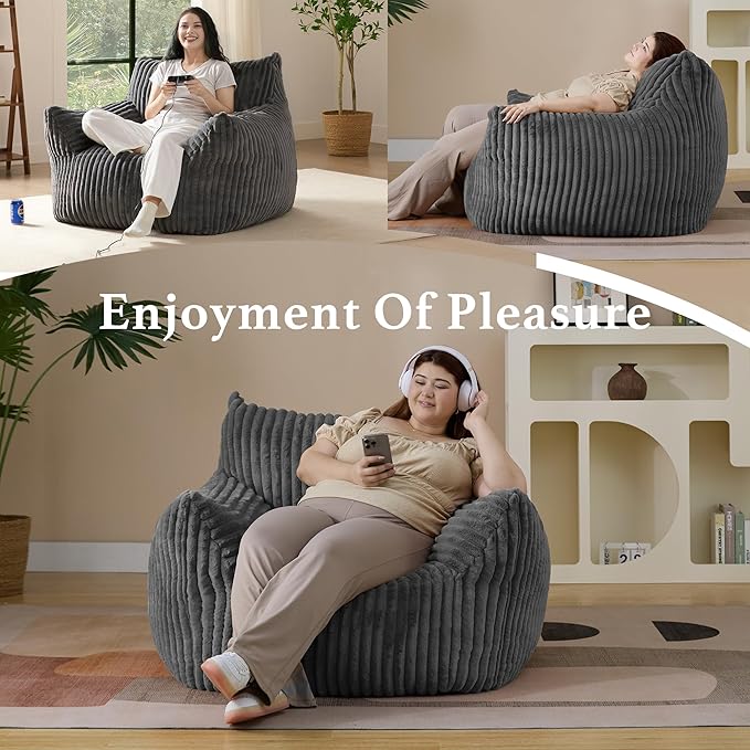 Ultra-Soft black corduroy lazy sofa bean bag chair CELESTEO