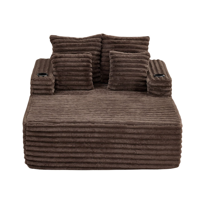 Brown Ribbed Velvet Extra-Large Lounge Chair with Cupholders WICKEROTTOMAN