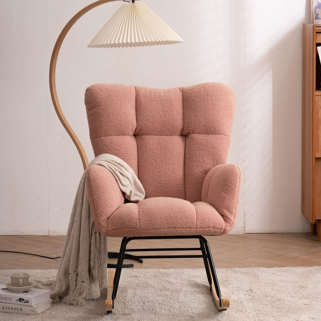 Rose teddy fabric upholstered rocking chair THROKUTS TEDDY ROSE UK