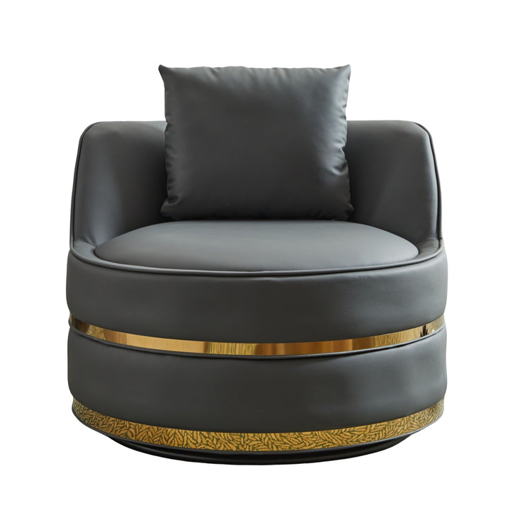 360° Swivel Barrel Chair Grey PU Leather Accent Chair 78cm TRUNKGREEN