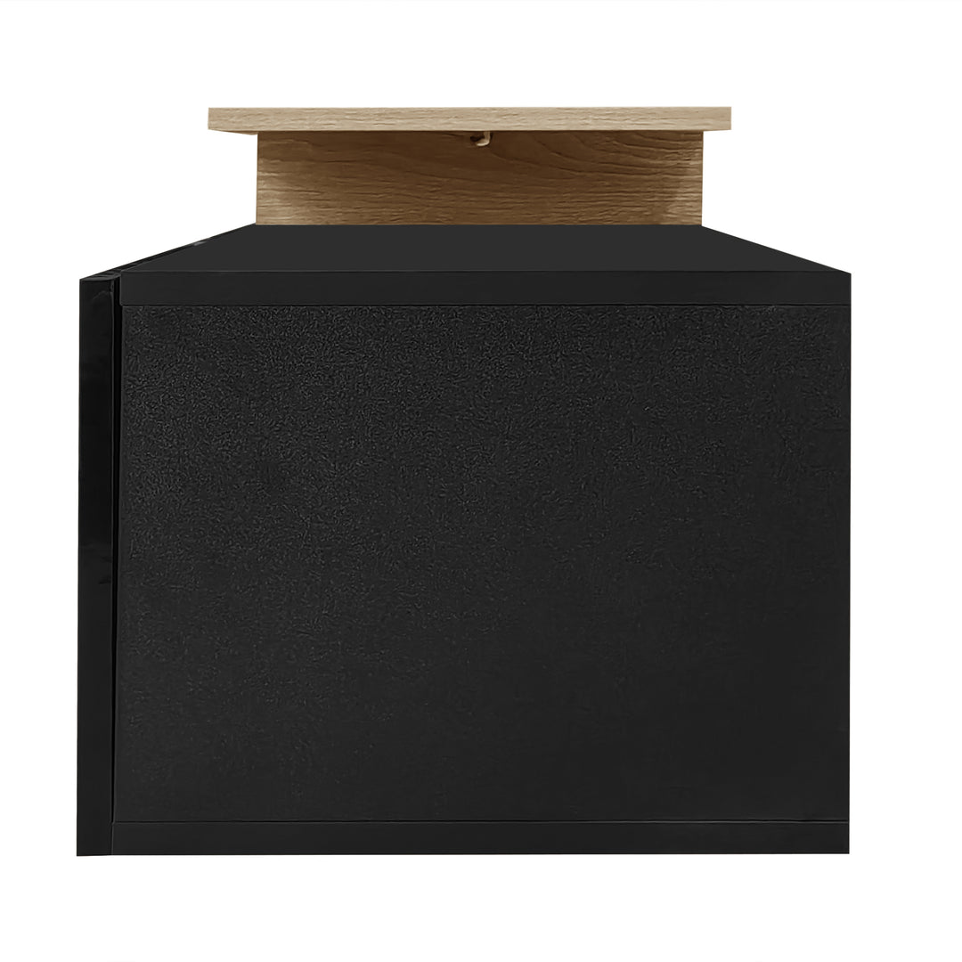 Modern black high gloss TV cabinet with glass shelves and LED lighting KETTLEHOLE