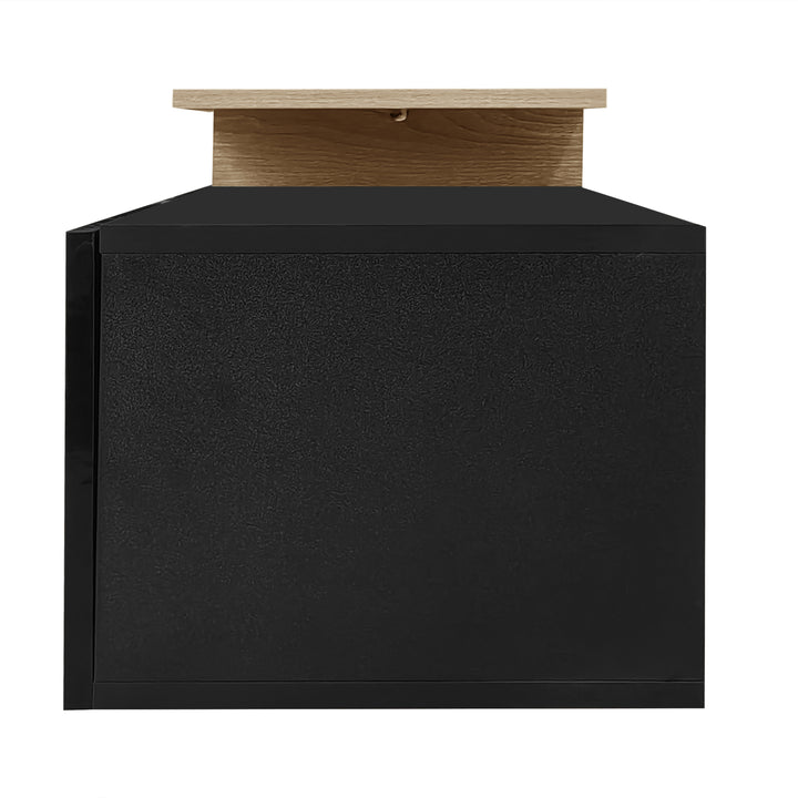 Modern black high gloss TV cabinet with glass shelves and LED lighting KETTLEHOLE