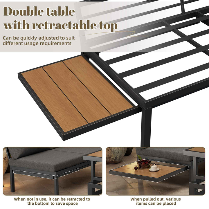Outdoor patio furniture set, 2 double sofas, ottoman, lift-top coffee table FLAREQUASARX
