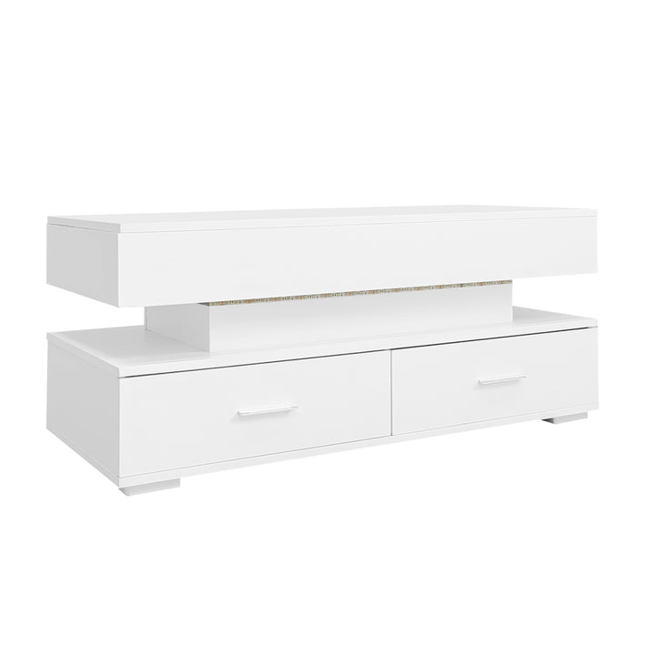 White lift-top coffee table with LED lighting and 2 drawers 100×50×44cm CYBERSPACE