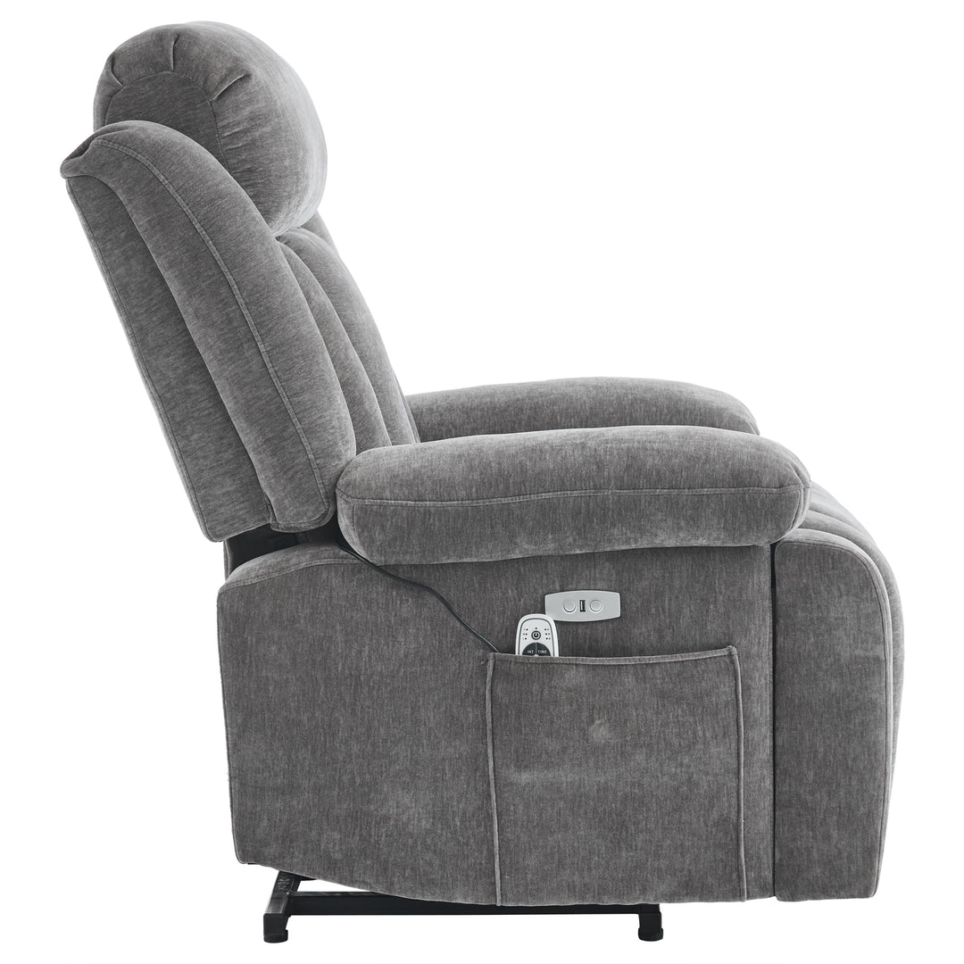 Electric lift up fabric grey large recliner with massage and heat MAGNETICFLUX