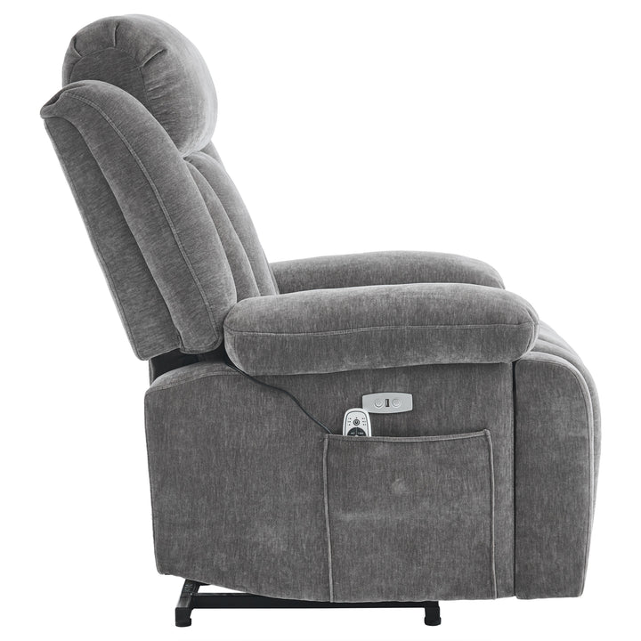 Electric lift up fabric grey large recliner with massage and heat MAGNETICFLUX