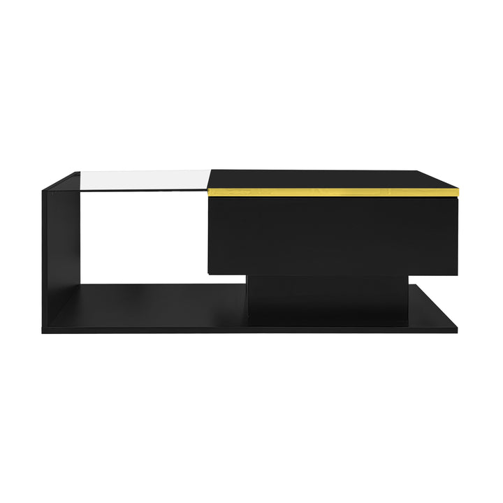 Black high-gloss coffee table with glass &amp; LED lighting NANOTUBE