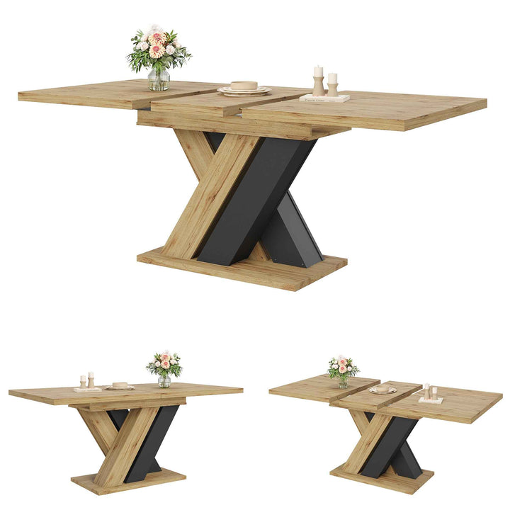 Wooden extendable dining table X-shaped legs 119-158.5cm