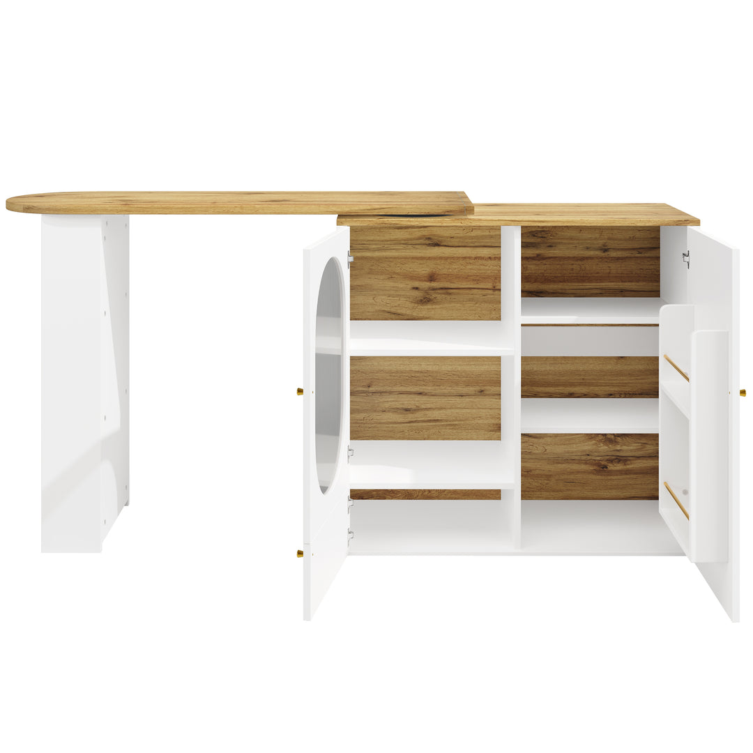 360° rotating bar table with storage space, kitchen island, two doors with shelves (body 138 x 39 x 105 cm) PYRAMID