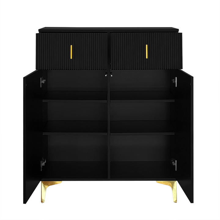 Black shoe cabinet with textured design and golden legs CEDARGLADE UK
