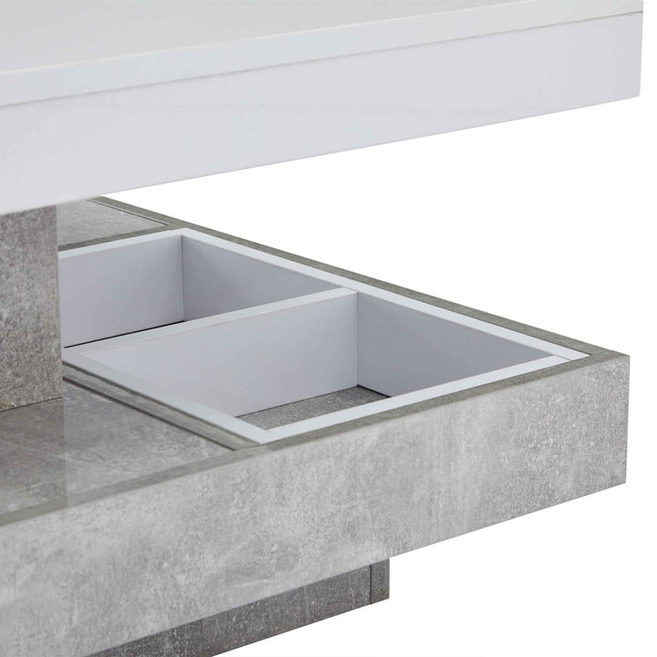 Rotating 360° white high-gloss coffee table marble-patterned, double-layer storage FLARENEXUSA