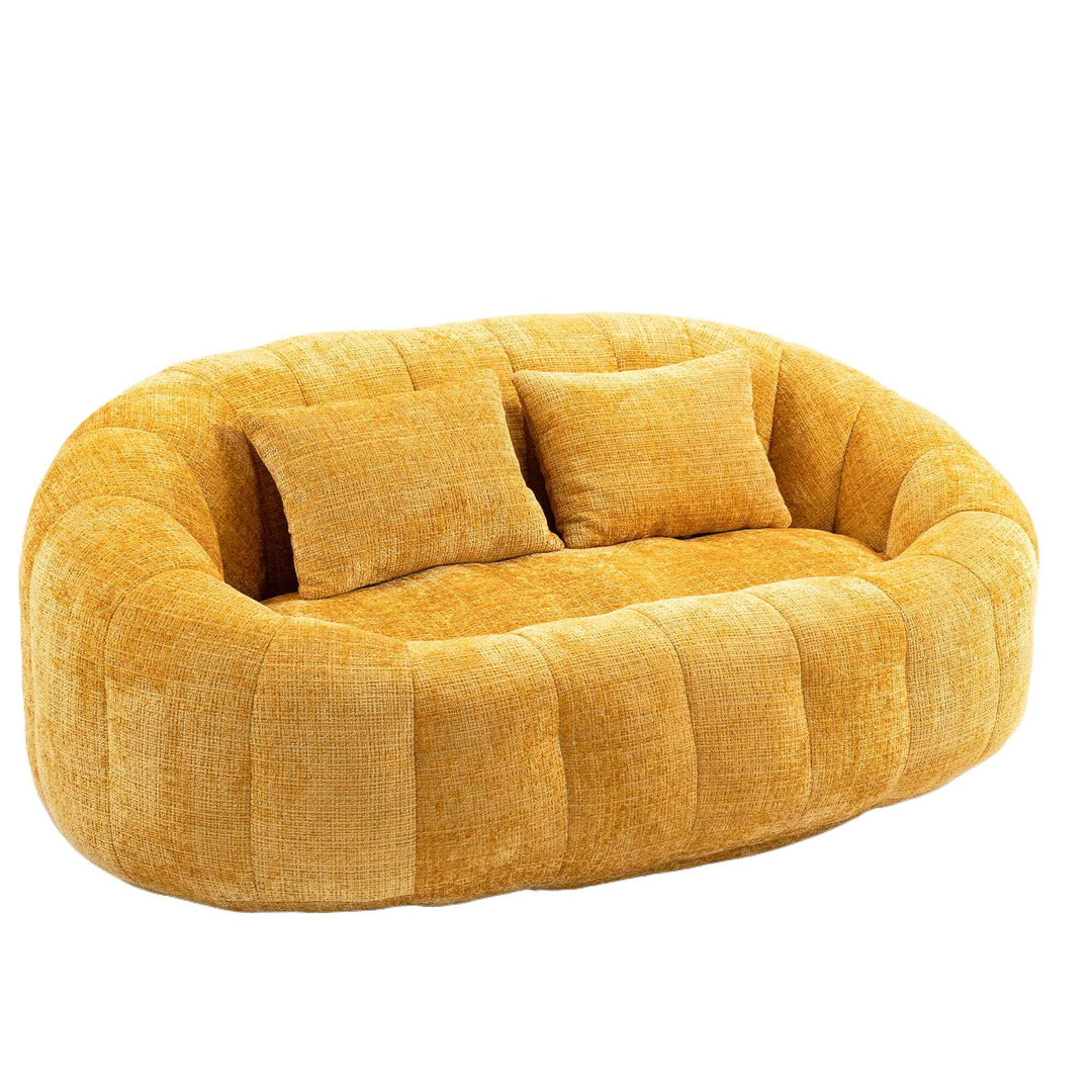00+ 缺图 Modern Bean Bag Sofa 2-Seater Yellow Chenille Memory Foam Loveseat with 2 Pillows VASEAIR