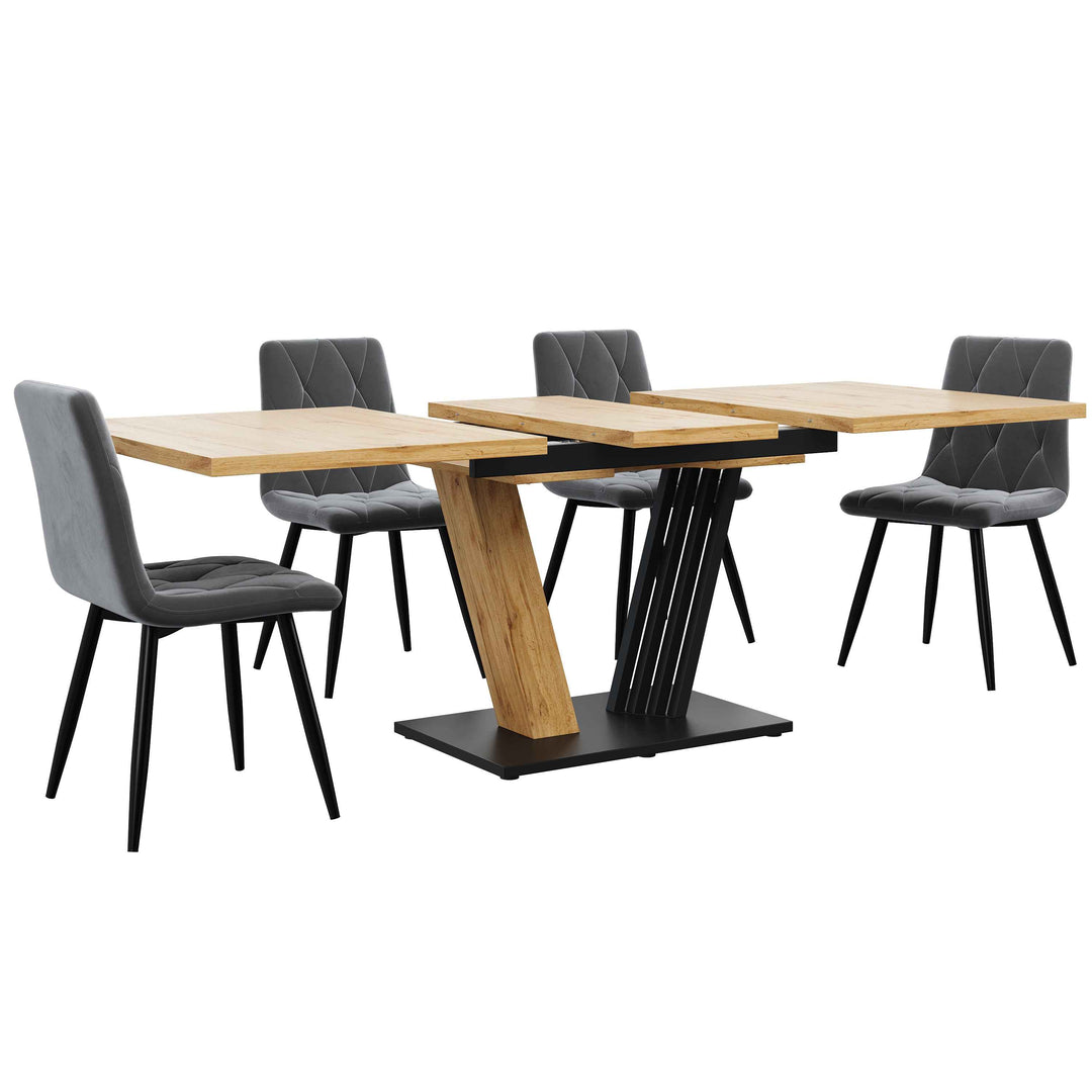 Extendable dining table wood grain V shape legs 120-160x80cm INFINITEZYNTH