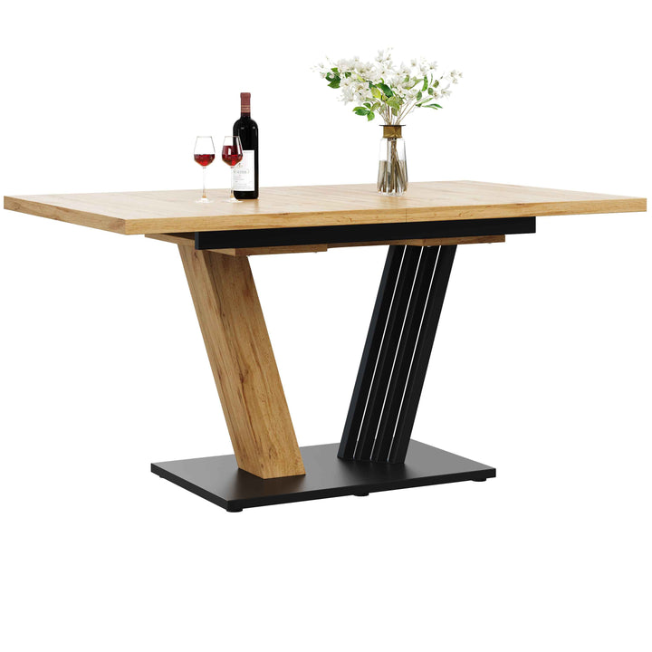 Extendable dining table wood grain V shape legs 120-160x80cm INFINITEZYNTH