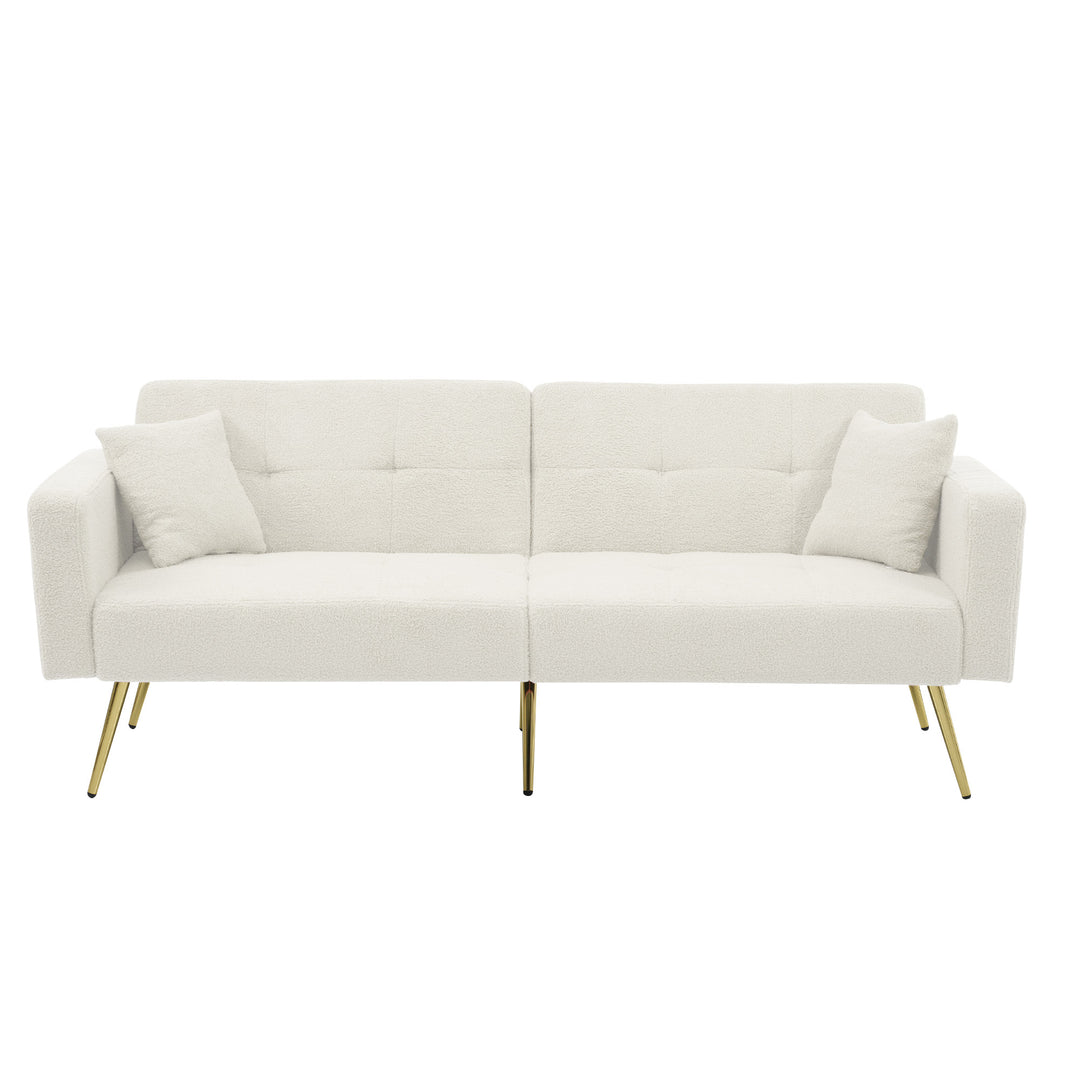 Ivory white sherpa 3-seater clic-clac sofa bed, adjustable backrest & side pocket ALDEN WHITE UK