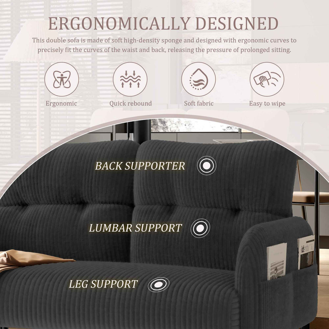 00+Loveseat Sofa Corduroy Fabric Grey 2 Seater, High Rebound Spring, for Living Room & Bedroom NOVAUM