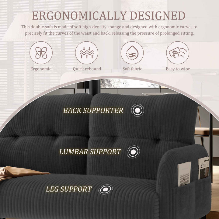 00+Loveseat Sofa Corduroy Fabric Grey 2 Seater, High Rebound Spring, for Living Room & Bedroom NOVAUM