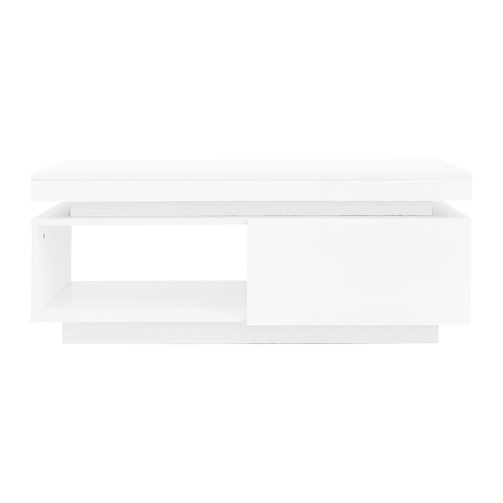 White high gloss coffee table with LED lights and storage 100 x 50 x 40 cm MAGNETOTAIL UK