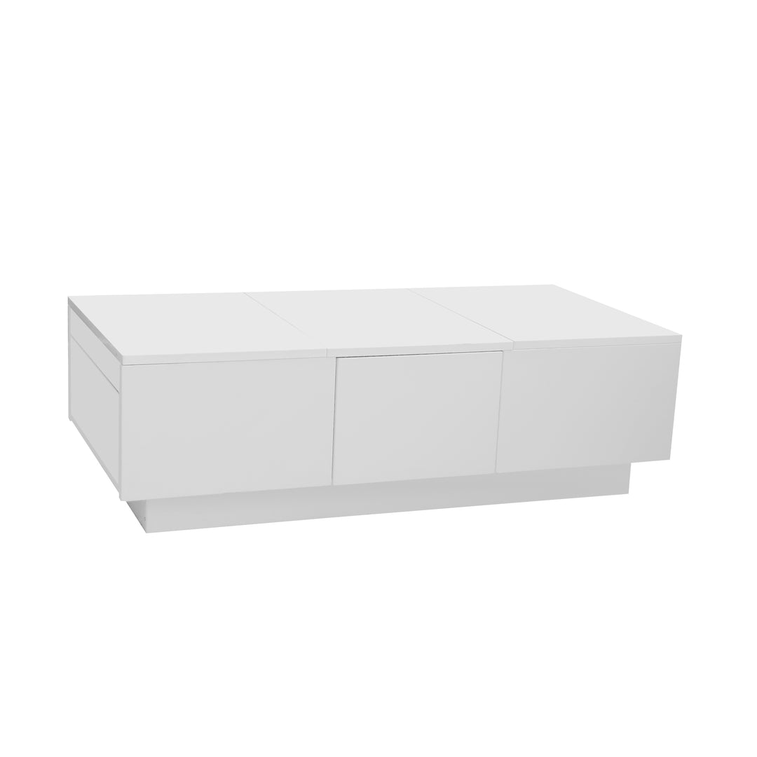 White rectangular coffee table high gloss with push pull double sided drawers SPECIES
