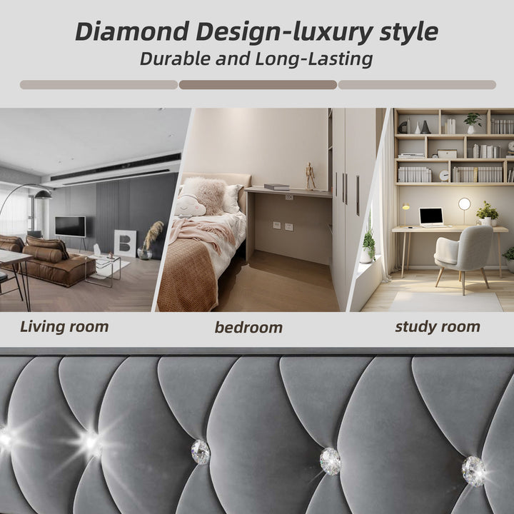 Grey velvet single upholstered guest day bed diamond design with trundle, USB charging STEKZEL GREY UK