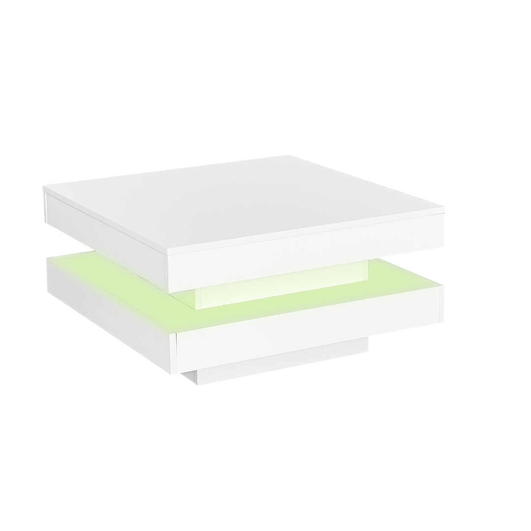 White square high gloss coffee table 360° rotating with 16-color LED light 70x70x36cm UHEX UK