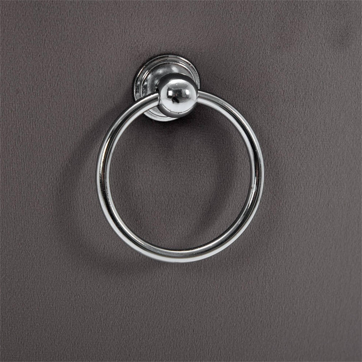 Set of 4 dining chairs velvet grey tufted with solid wood legs, nailheads and back chrome ring NOBLEE