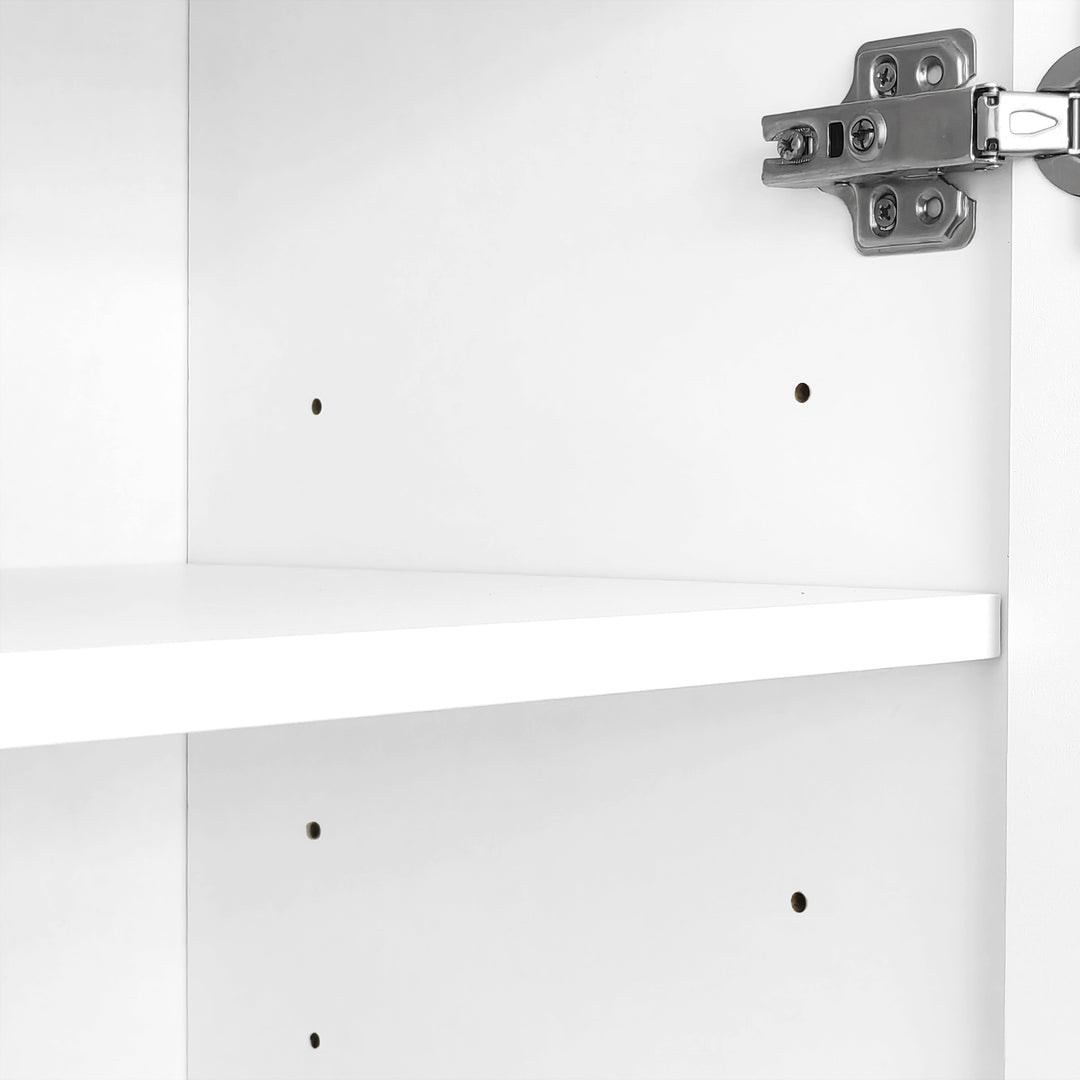 White shoe cabinet with textured panels and golden legs FERNCREST UK